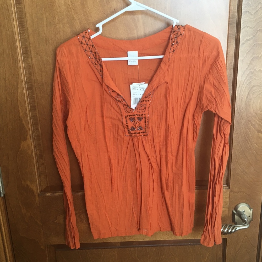 Camaïeu Orange Beaded Top